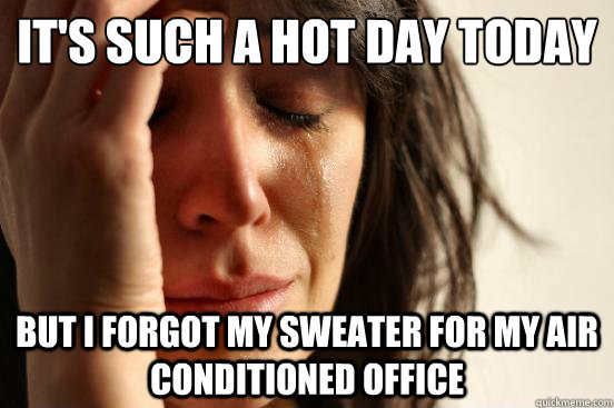 It's such a hot day today
 But I forgot my sweater for my air conditioned office  First World Problems