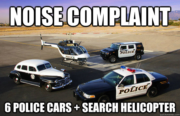 Noise complaint 6 police cars + Search Helicopter  Tucson PD