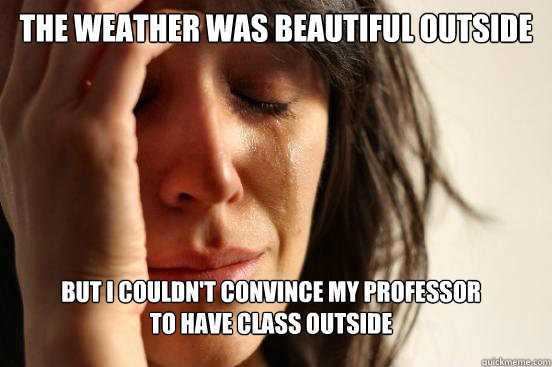 The weather was beautiful outside
 but i couldn't convince my professor 
to have class outside   First World Problems