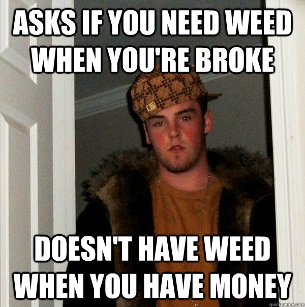 Asks if you need weed when you're broke Doesn't have weed when you have money  Scumbag Steve