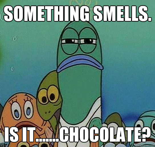 Something smells. Is it.......chocolate?  Serious fish SpongeBob