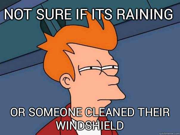 Not sure if its raining or someone cleaned their windshield  Futurama Fry