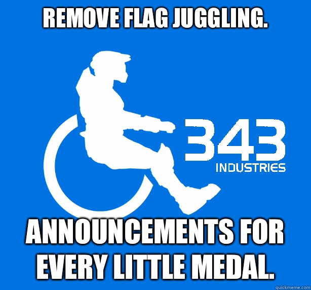 Remove flag juggling.  Announcements for every little medal.   343 Logic