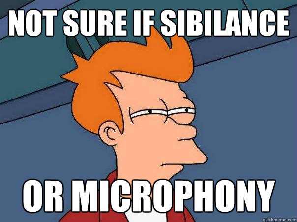 Not sure if sibilance  Or microphony  Futurama Fry