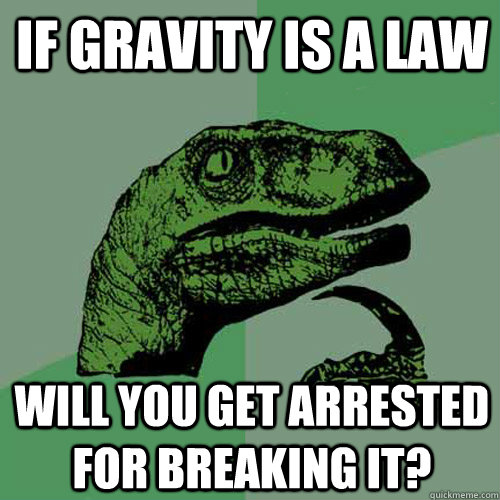 If Gravity is a law Will you get arrested for breaking it?  Philosoraptor