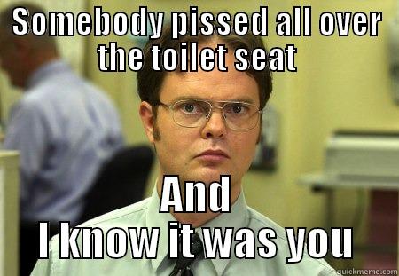 pee pee - SOMEBODY PISSED ALL OVER THE TOILET SEAT AND I KNOW IT WAS YOU Schrute