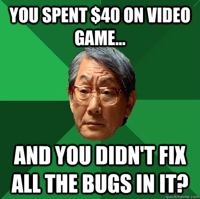 you spent $40 on video game... and you didn't fix all the bugs in it?  High Expectations Asian Father