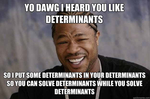 Yo dawg I heard you like determinants So i put some determinants in your determinants so you can solve determinants while you solve determinants  Xzibit meme