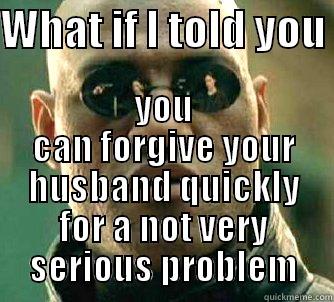 WHAT IF I TOLD YOU  YOU CAN FORGIVE YOUR HUSBAND QUICKLY FOR A NOT VERY SERIOUS PROBLEM Matrix Morpheus