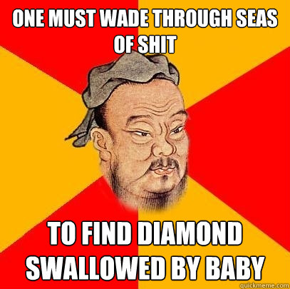 one must wade through seas of shit to find diamond swallowed by baby  Confucius says