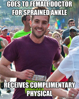 goes to female doctor for sprained ankle receives complimentary physical  Ridiculously photogenic guy