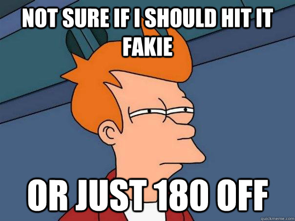 not sure if i should hit it fakie or just 180 off - not sure if i should hit it fakie or just 180 off  Futurama Fry