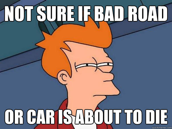 Not sure if bad road Or car is about to die  Futurama Fry