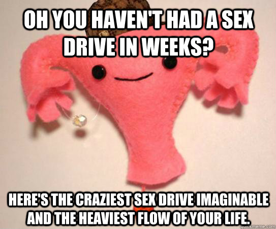 oh you haven't had a sex drive in weeks? here's the craziest sex drive imaginable and the heaviest flow of your life.  Scumbag Uterus