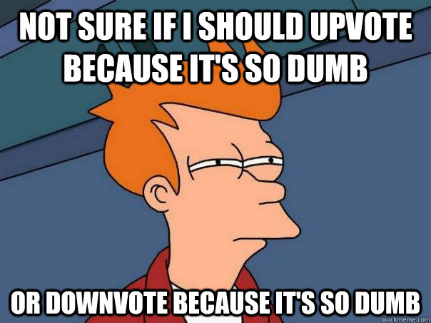 Not sure if i should upvote because it's so dumb Or downvote because it's so dumb  Futurama Fry