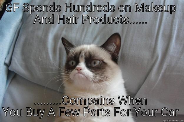 GF SPENDS HUNDREDS ON MAKEUP AND HAIR PRODUCTS...... .........COMPAINS WHEN YOU BUY A FEW PARTS FOR YOUR CAR Grumpy Cat