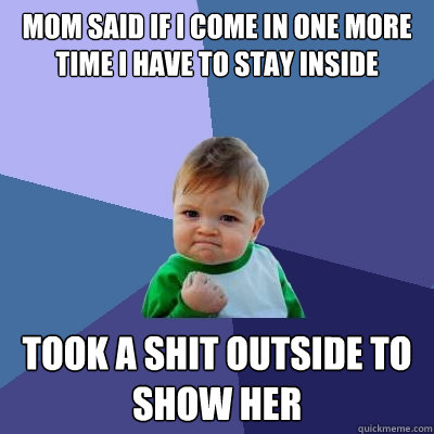 Mom said if i come in one more time i have to stay inside  Took a shit outside to show her  Success Kid