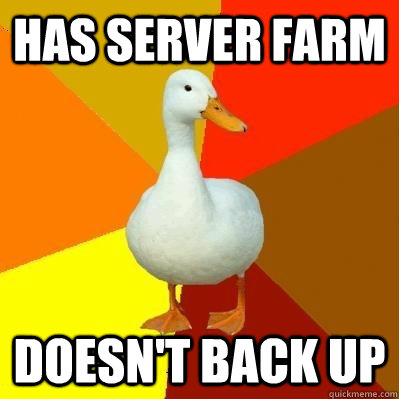 Has server farm doesn't back up  Tech Impaired Duck