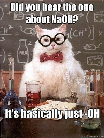 Did you hear the one about NaOH? It's basically just -OH - Did you hear the one about NaOH? It's basically just -OH  Chemistry Cat