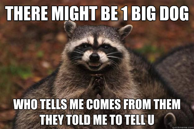 there might be 1 big dog who tells me comes from them they told me to tell u - there might be 1 big dog who tells me comes from them they told me to tell u  Evil Plotting Raccoon