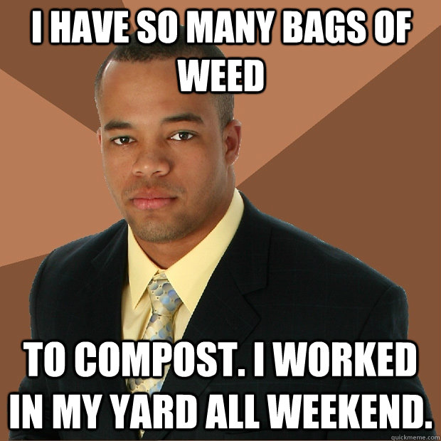 I have so many bags of weed to compost. I worked in my yard all weekend.  Successful Black Man