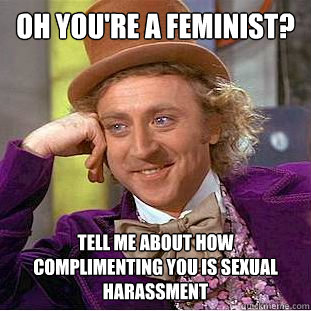 Oh you're a feminist? tell me about how complimenting you is sexual harassment   Condescending Wonka