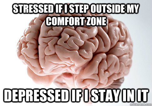 Stressed if I step outside my comfort zone Depressed if I stay in it  Scumbag Brain