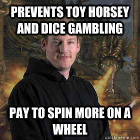 Prevents toy horsey and dice gambling Pay to spin more on a wheel  