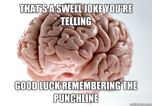 That's a swell joke you're telling Good luck remembering the punchline - That's a swell joke you're telling Good luck remembering the punchline  Scumbag Brain