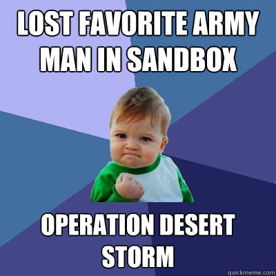 lost favorite army man in sandbox operation desert storm  Success Kid