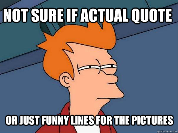 not sure if actual quote or just funny lines for the pictures  Futurama Fry