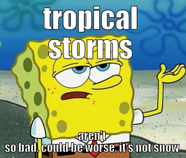 TROPICAL STORMS AREN'T SO BAD. COULD BE WORSE. IT'S NOT SNOW Tough Spongebob