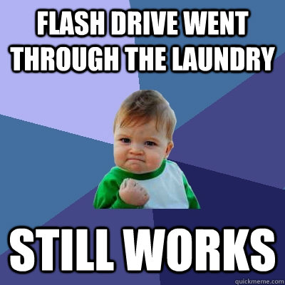 Flash drive went through the laundry still works  Success Kid