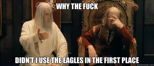 why the fuck didn't i use the eagles in the first place  Annoyed Gandalf