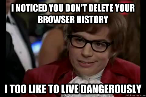 I noticed you don't delete your browser history i too like to live dangerously  Dangerously - Austin Powers