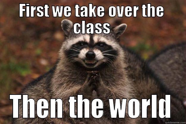 FIRST WE TAKE OVER THE CLASS THEN THE WORLD Evil Plotting Raccoon