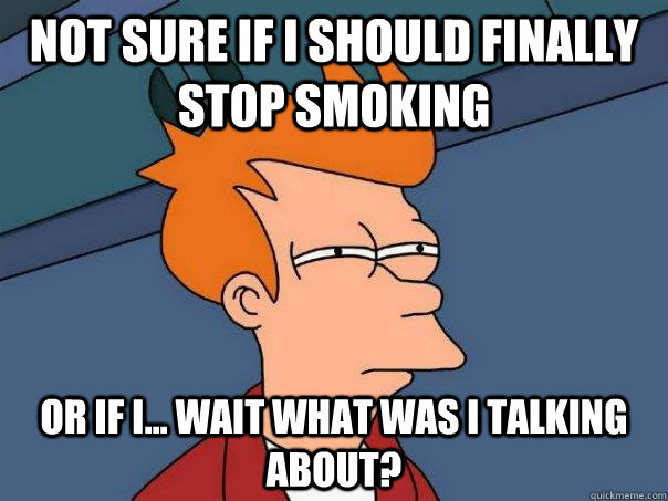 Not sure if i should finally stop smoking Or if i... wait what was i talking about?  Futurama Fry