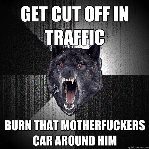 Get cut off in traffic burn that motherfuckers car around him - Get cut off in traffic burn that motherfuckers car around him  Insanity Wolf