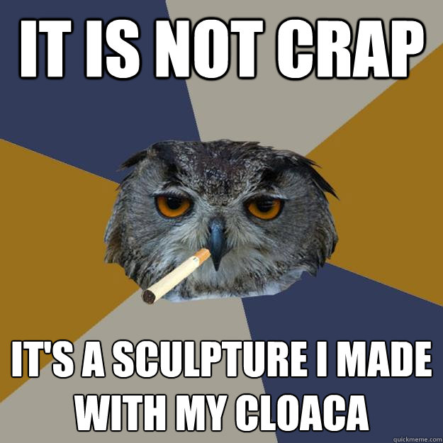 It IS NOT CRAP it's a sculpture I MADE with my cloaca  Art Student Owl