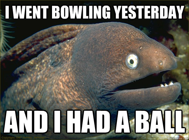 I went bowling yesterday And I had a ball  Bad Joke Eel