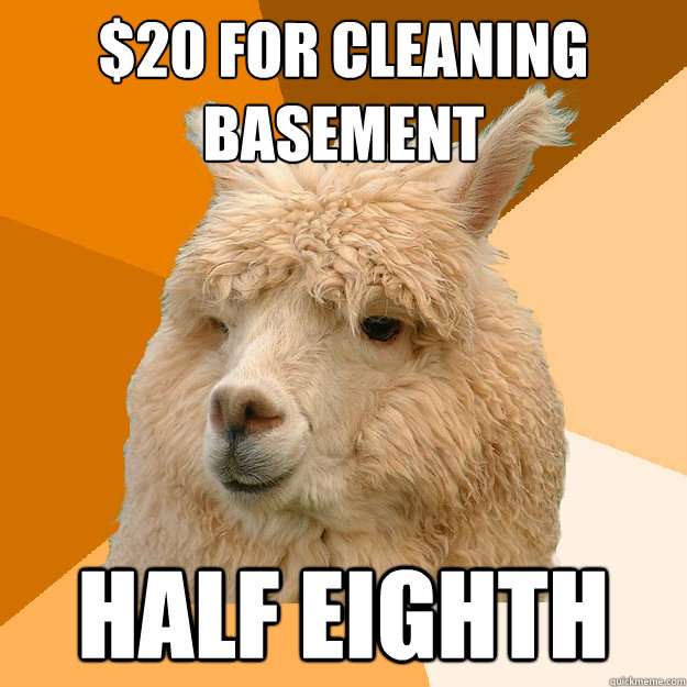 $20 for cleaning basement half eighth  