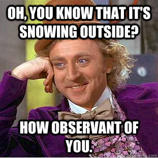 Oh, You know that it's snowing outside? How observant of you. - Oh, You know that it's snowing outside? How observant of you.  Creepy Wonka