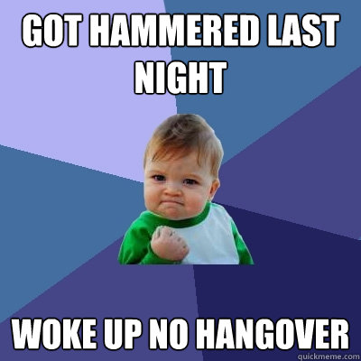 got hammered last night woke up No hangover   Success Kid