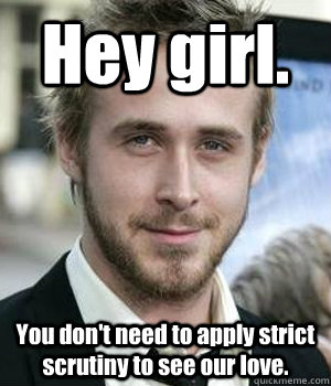 Hey girl. You don't need to apply strict scrutiny to see our love.   Ryan Gosling