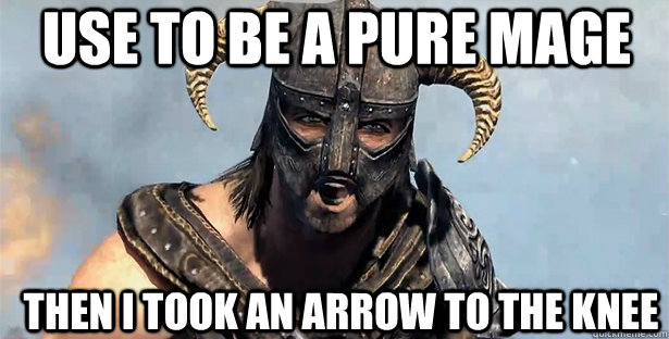 Use to be a pure mage Then I took an arrow to the knee  skyrim