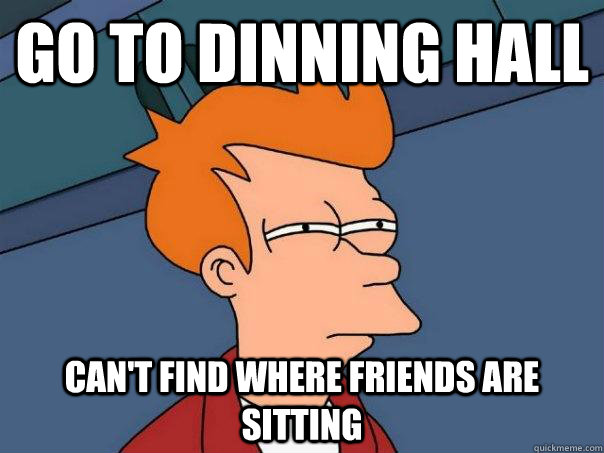 Go to dinning hall Can't find where friends are sitting  Futurama Fry