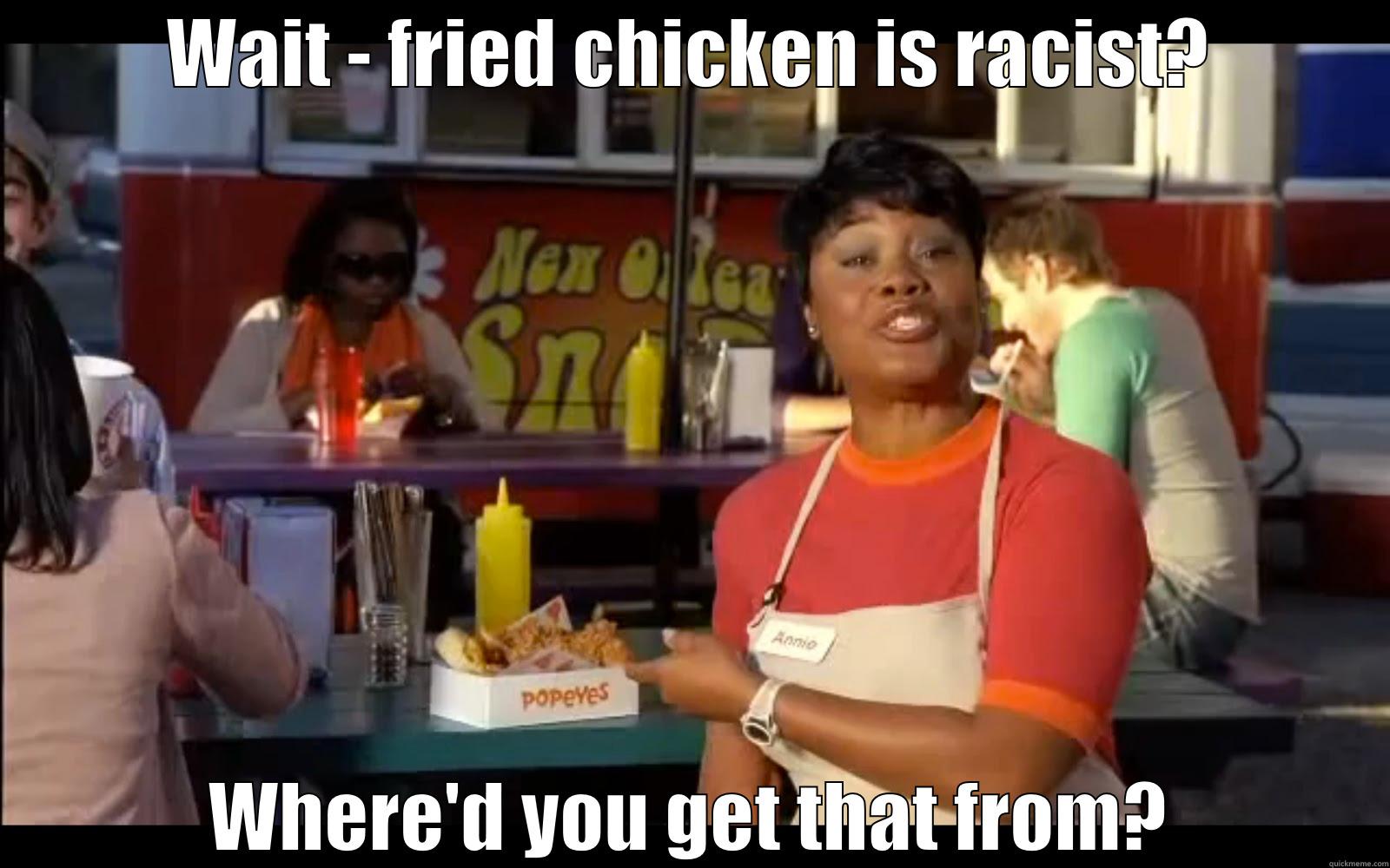 WAIT - FRIED CHICKEN IS RACIST? WHERE'D YOU GET THAT FROM? Misc