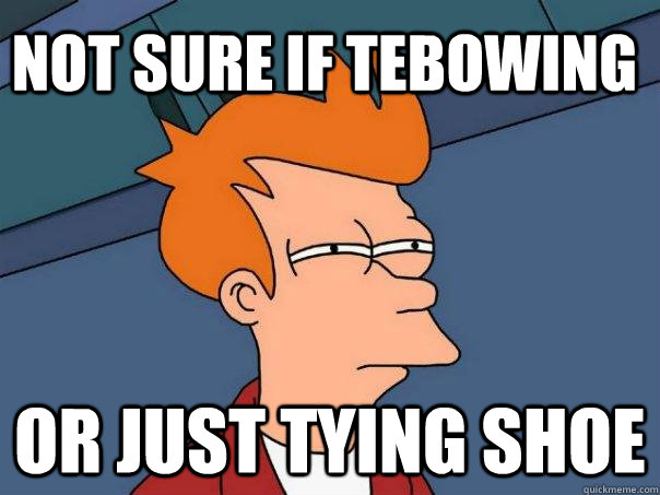 Not sure if Tebowing Or just tying shoe  Futurama Fry