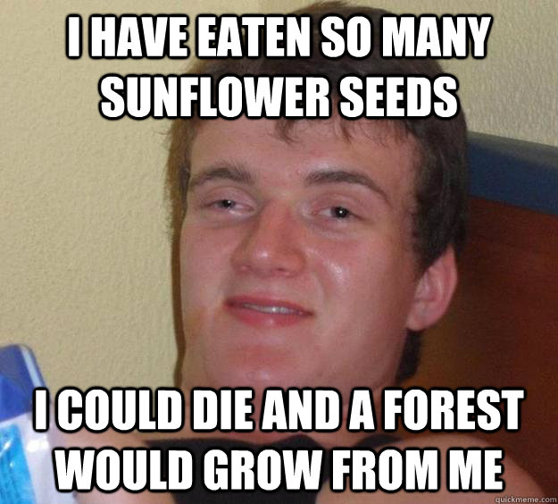 I have eaten so many sunflower seeds I could die and a forest would grow from me  10 Guy