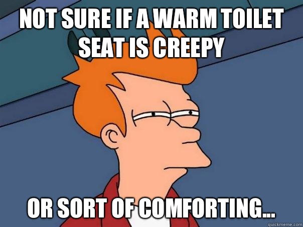 Not sure if a warm toilet seat is creepy Or sort of comforting...  Futurama Fry